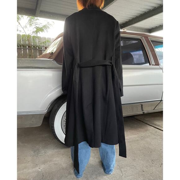 🔥H&M Wool Blend Black Overcoat Belted Stylish Old Money Minimalist Women Sz 10 - Picture 5 of 16